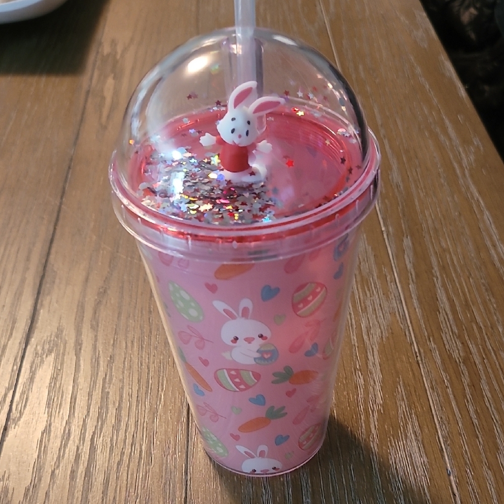 Kids Pink Bunny Party Cup with Straw